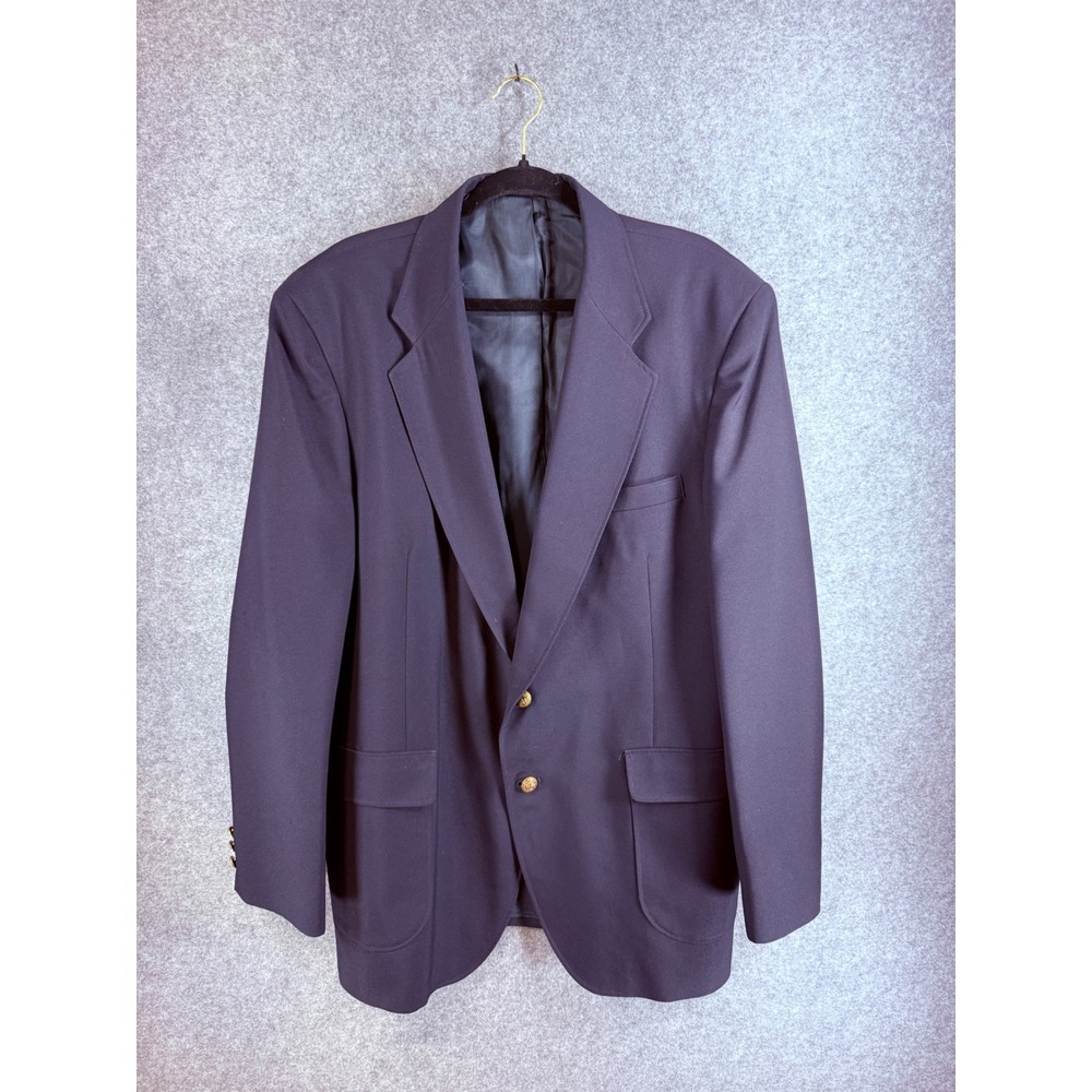 Merit Tailored Clothing Mens Navy Blue Blazer Gold Crest Buttons Made in USA